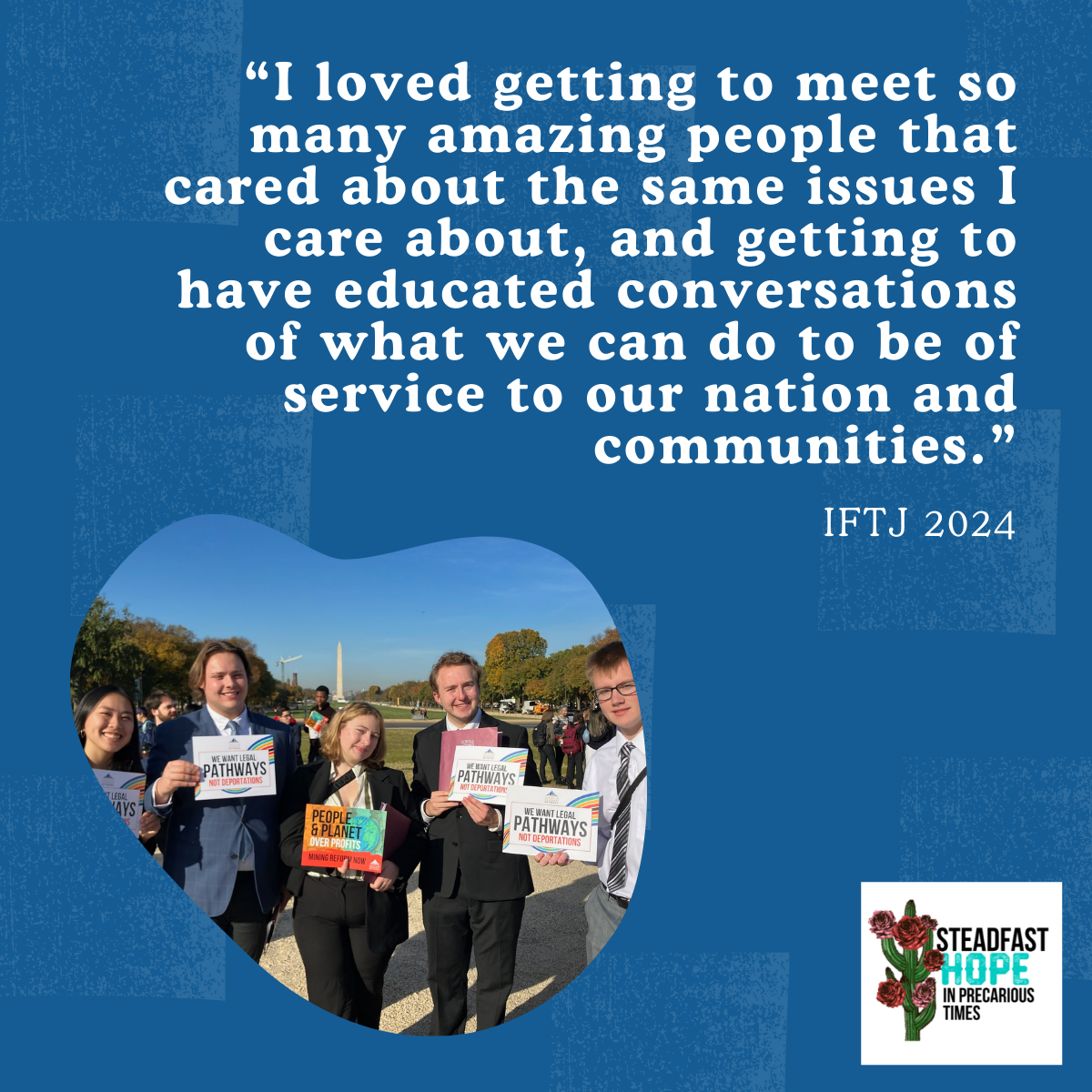 Group of students at IFTJ holding signs.